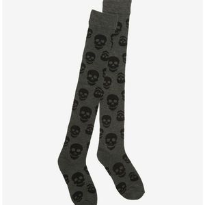 grey and black skull print over the knee socks